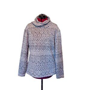 Columbia Womens Funnel Neck Sweater Size Medium Gray White High Low Hem Pullover